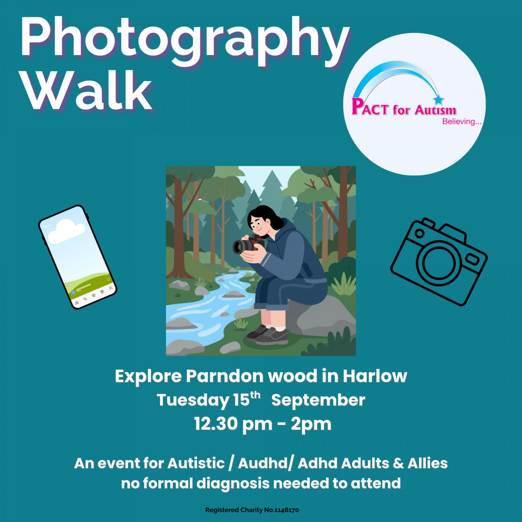 A walk at Parndon wood - please book a free ticket We welcome you to join us for a stroll around Parndon wood, where you can take photos with your camera/ smart phone